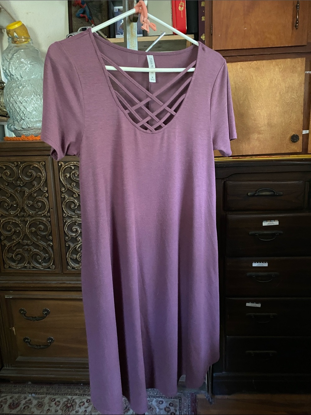 Zenana Outfitters Mauve Crisscross Neck Knit Top